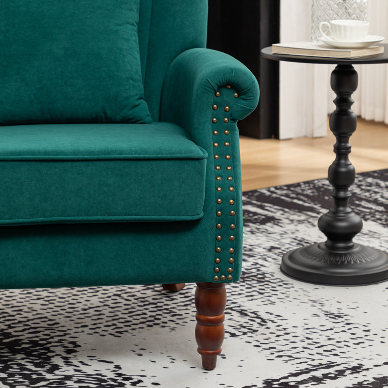 Antwanae 29" Wide Armchair with Wingback, Green Velvet