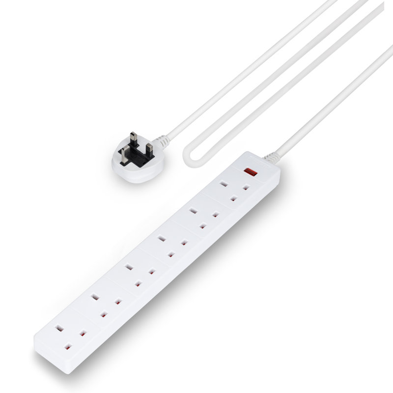GEEPAS 6 Gang Extension Lead, 10M Cable Heavy Duty UK Plug, 2.6cm H x 5cm W x 337.85cm D