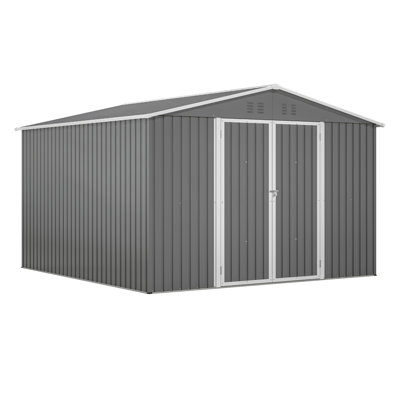 10 x 10 FT Outdoor Storage Shed, Large Metal Tool Sheds with Updated Frame Structure and Lockable Doors, Garden Shed for Backyard Garden Patio Lawn, Grey