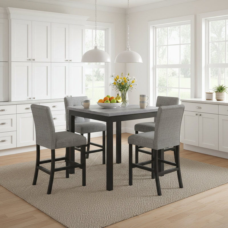 5-Piece Counter Height Dining Table Set with Upholstered Chairs – Modern Gray and Black Finish