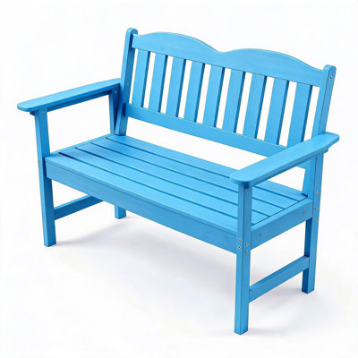 Heavy Duty Outdoor Bench for 2, 47" Weatherproof Wooden Garden Bench - 800 lbs Capacity, Comfortable Backrest - Ideal for Patio, Porch, Park - Light Blue