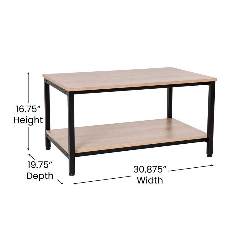 Driftwood and Black Metal Rectangular Coffee Table with Shelf