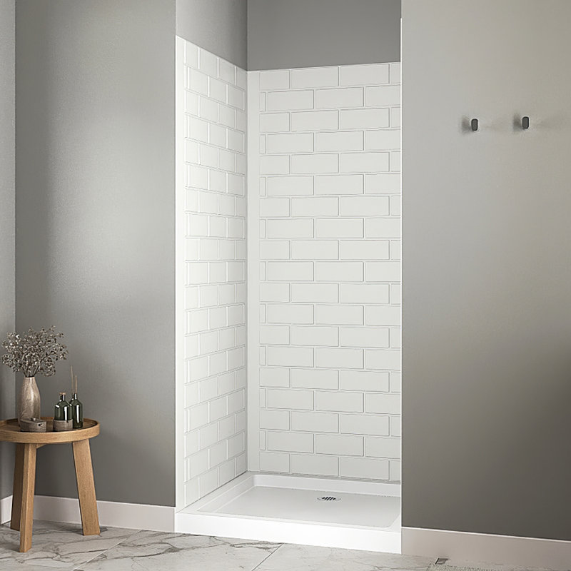 Streamline 3-Piece Glue-Up Alcove Shower Wall Surround in White Tile Finish, 76" H x 36" W x 36" D