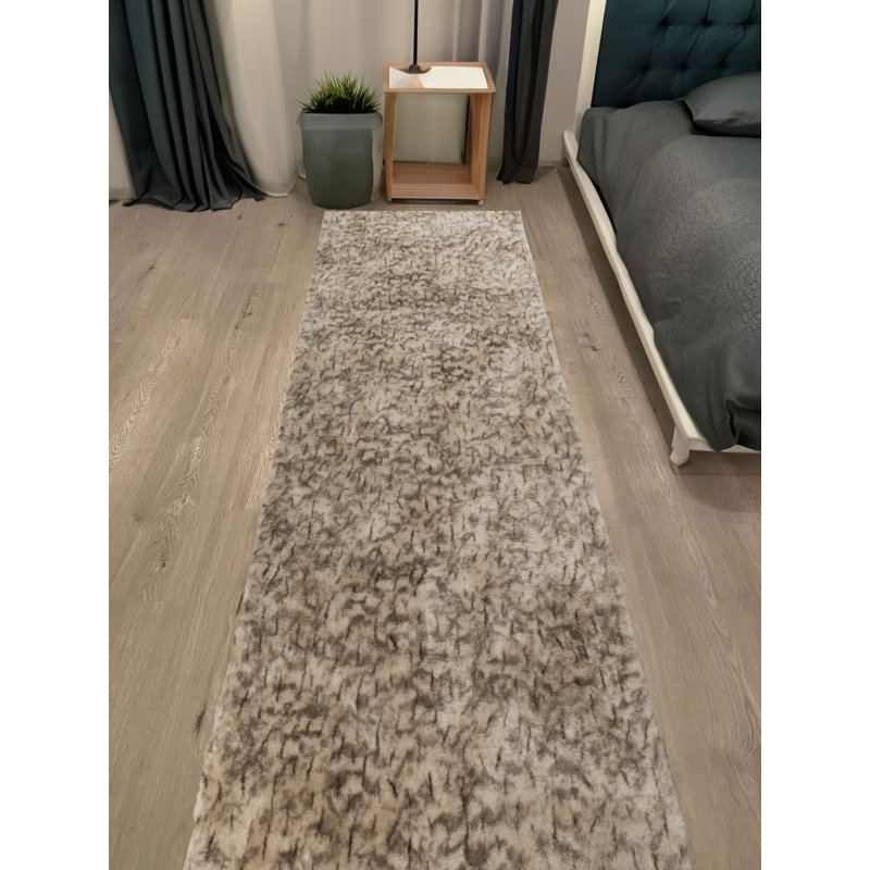Washable Anti-Slip Beige Color Ultra Soft Pile High Profile Runner Rug for Indoor 40 Inches Wide by Custom Length