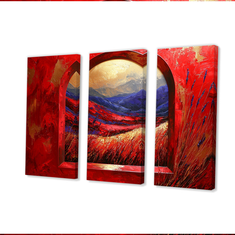 «Red Summer Meadow», ensemble d'art mural prairie, H 28 po x l 36 po x P 1 po, Toile tendue