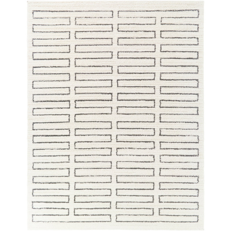Ries Charcoal Structured Geometric Area Rug, 5'3" x 7'
