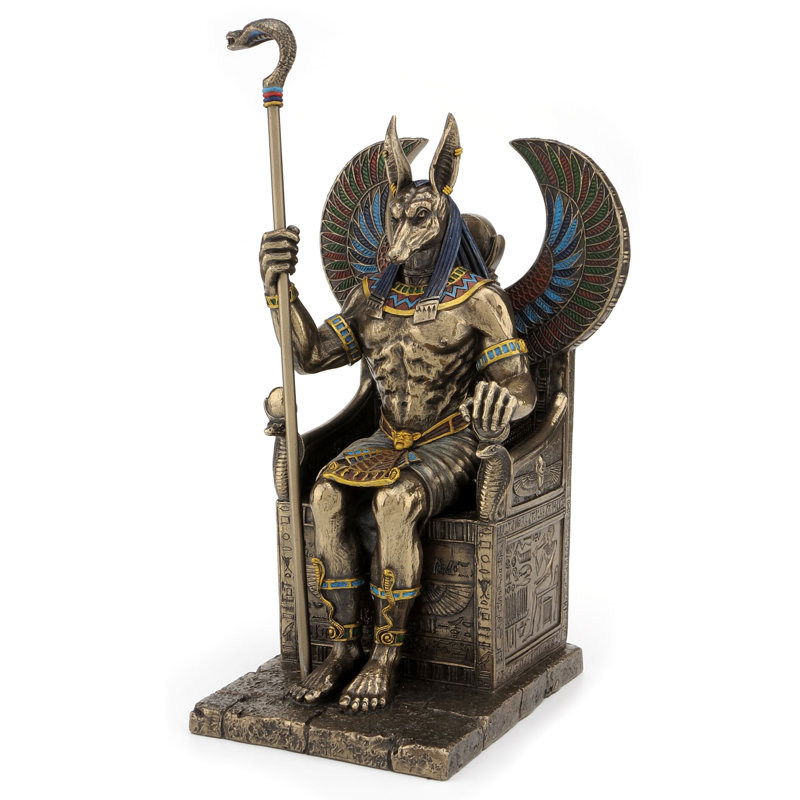 10,63 po de haut dieu égyptien Anubis assis dans un trône en résine de poly