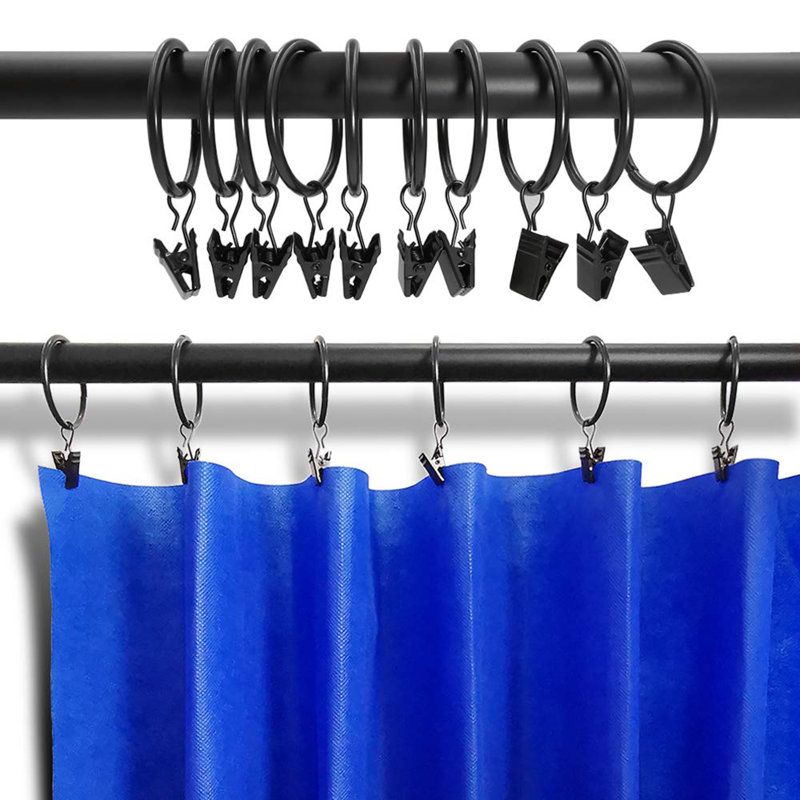 Paquet de 40 anneaux de rideau en métal avec pinces, Noir, noir, noir, noir