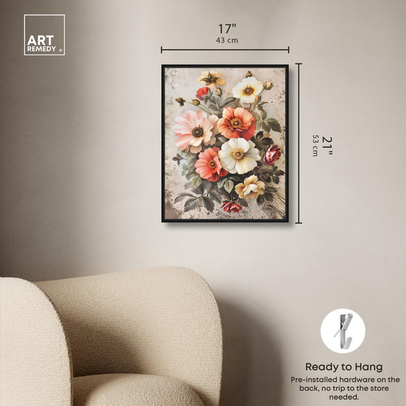 «Dusty Floralscape Canvas Vintage Botanicals» par Art Remedy, Cadre flottant noir, H 21 po x l 17 po