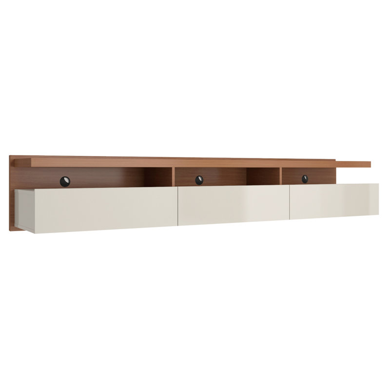 Meuble audio-vidéo 85,62 po avec 3 tiroirs, Érable crème / blanc cassé, 71.25"