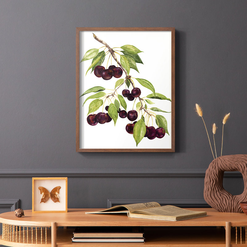 Watercolor Cherries, reproduction encadrée - bois massif, Brun, H 28 po x l 22 po