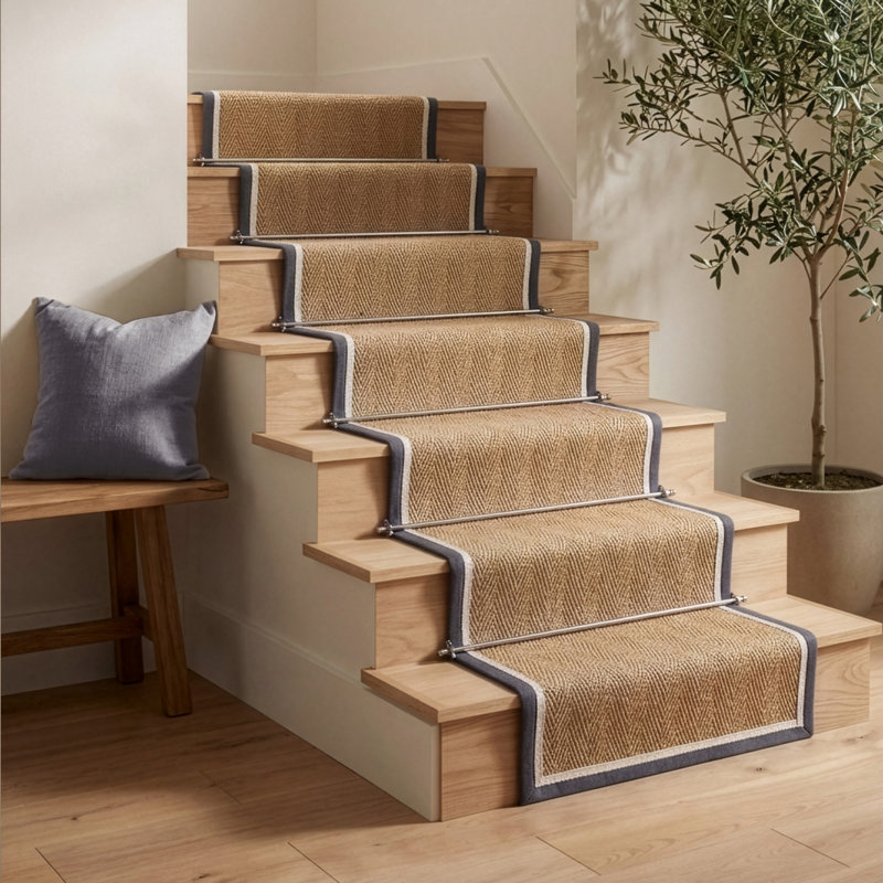 Stair Runner Sadina Herringbone, Slate Cream, Stair Runner 67 x 800 cm