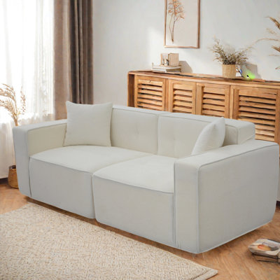 Mid Century Indoor 3 Couch: White Linen With Charging & Storage For Living Room, Bedroom, Apartment Modern Bedroom Couch - 3 Seats, Linen, Comfortable Velvet
