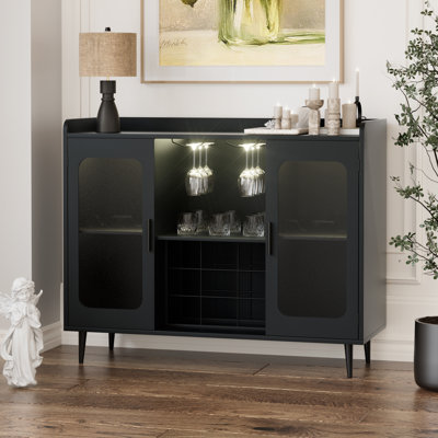 Xachary 40'' Wine Bar Cabinet with 4-Tier Storage for Glasses with LED Lights, Sideboard with Doors