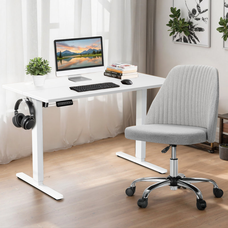 Ergonomic Home Office Desk And Chair Set, Standing Desk And Chair Combo, Adjustable, White