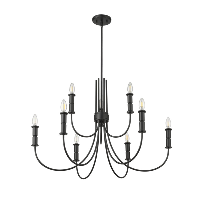 Lustre à intensité variable à 9 lumières de 34 po Potiss, Nickel poli