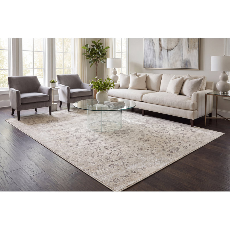Tapis floral ivoire / gris Hayaa, Rectangle 9 pi 2 po x 12 pi