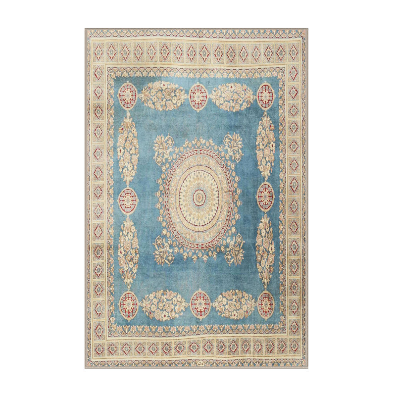 Tapis traditionnel bleu / vert Lim, Rectangle 5 pi x 7 pi