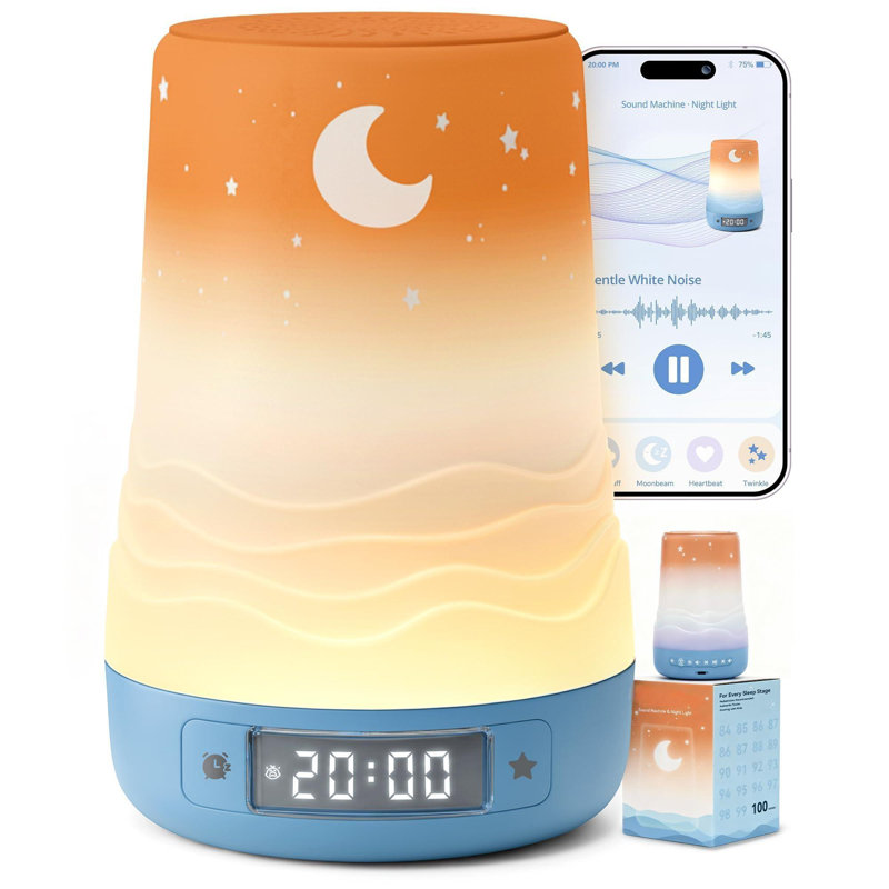 Machine à bruit blanc pour bébé et adulte dormant avec veilleuse | App Télécommande, détection de pleurs d'IA, 100 sons apaisants, générateur de routine, cadeau de douche 360 ° RVB pour enfants