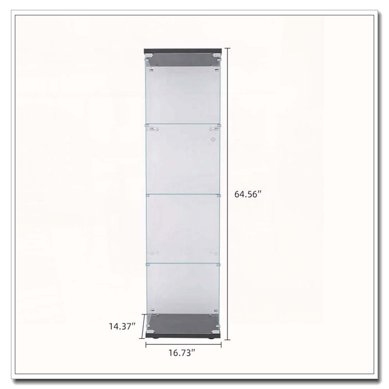 Vitrine en verre avec une porte, Noir, H 64 po x l 17 po x P 14,7 po
