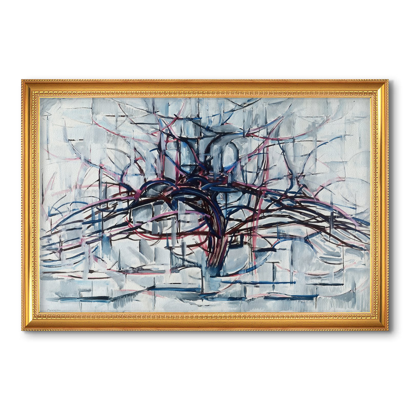 Arbre horizontal, 1912 - Piet Mondrian - Toile encadrée sur mesure, 28x40 INNER SIZE, Framed Canvas, Beaded Florentine Gold