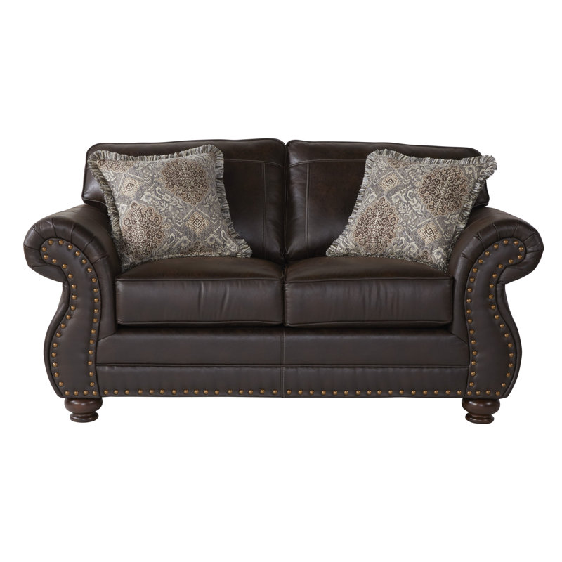 Claycomb 69'' Faux Leather Loveseat, Ridgeline Brownie