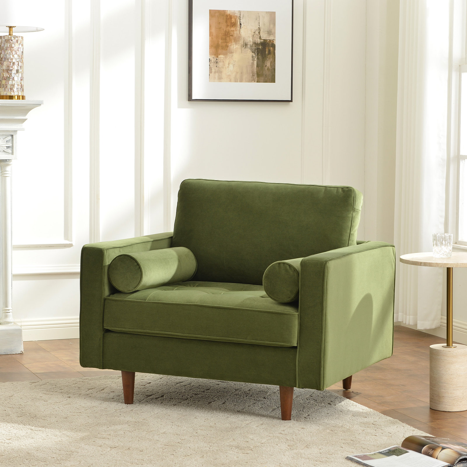 Geo Armchair, Olive Green Velvet