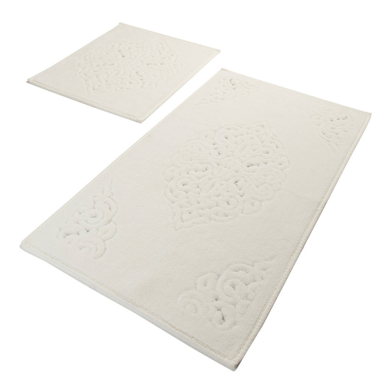 Ensemble de tapis de bain en coton de qualité supérieure (2 pièces) - antibactérien, antidérapant, 19,7 x 23,6 pouces et 23,6 x 39,4 pouces | 100% coton, 1,76 lb par mètre carré | Lavable à la machine, douceur luxueuse pour le confort et la sécurité de la salle de bain