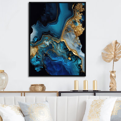 Abstract Geode Gold And Blue Marble IV - Marble Abstract Canvas Wall Art