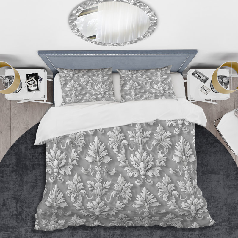 Ensemble de housse de couette gris et blanc Glamour Damask II - Glam, Housse de couette simple + 2 taies décoratives st