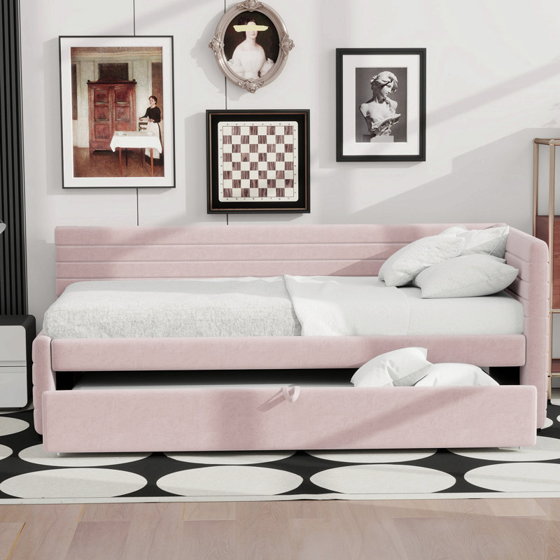Lit de jour rembourré avec couchette, Rose