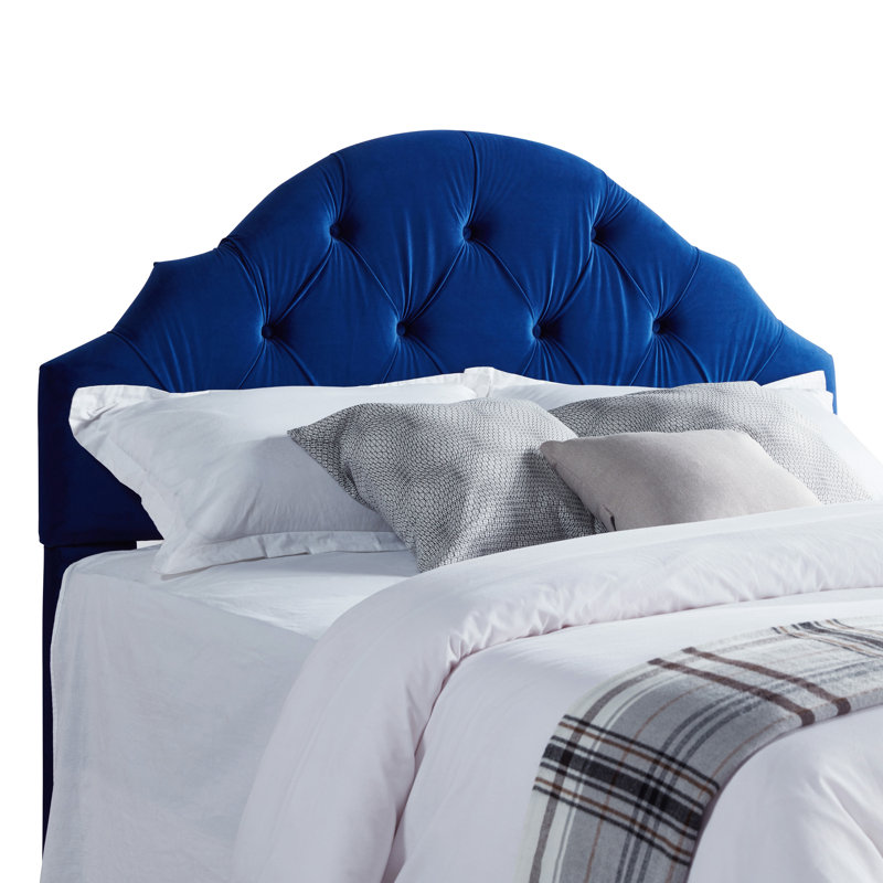 Tête de lit à panneau rembourré Everett, Velours bleu saphir, Très grand