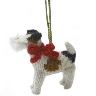 Fox Terrier Hand Knit Christmas Ornament