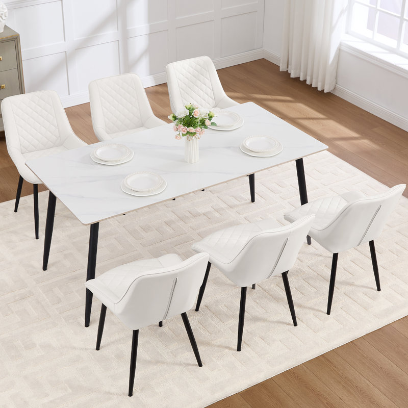 Faux Leather Upholstered Metal Dining Chair, 6, White