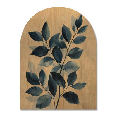 Branches de feuilles indigo - Arche murale décorative en feuillage, imprimée sur bois