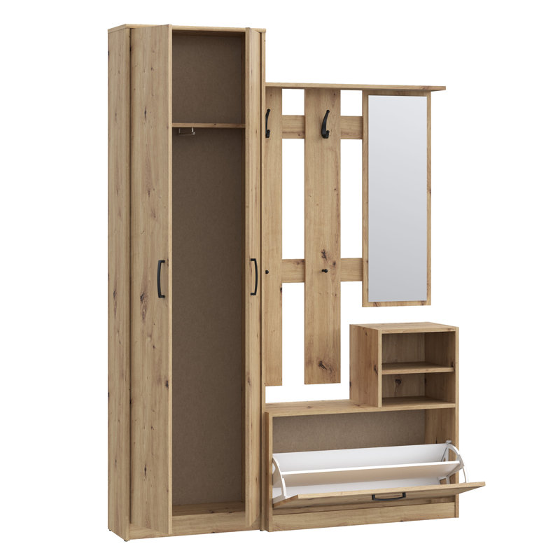 Tyneside Hall Tree 135cm Wide with Bench and Shoe Storage, Natural