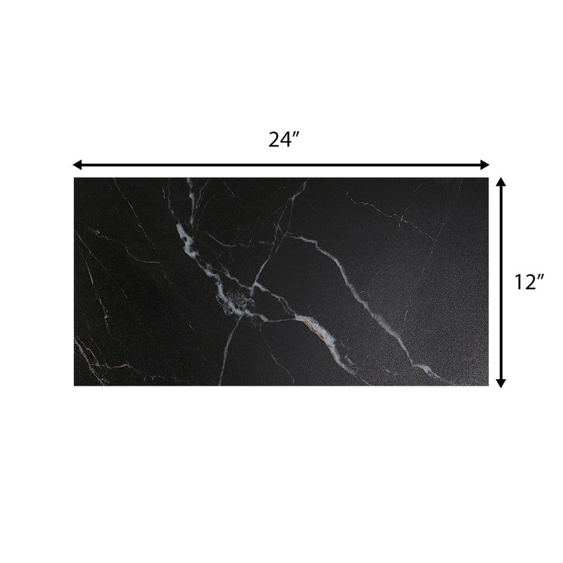 Longo Black 12" x 24" Marble Look Matte Porcelain Tile