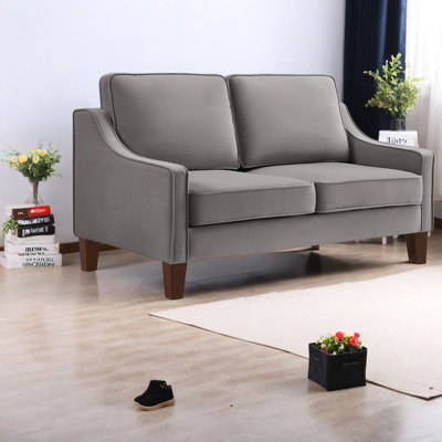 Modern Sofas Loveseat, Velvet 51 Inch Compact Couch with Wood Legs for Home