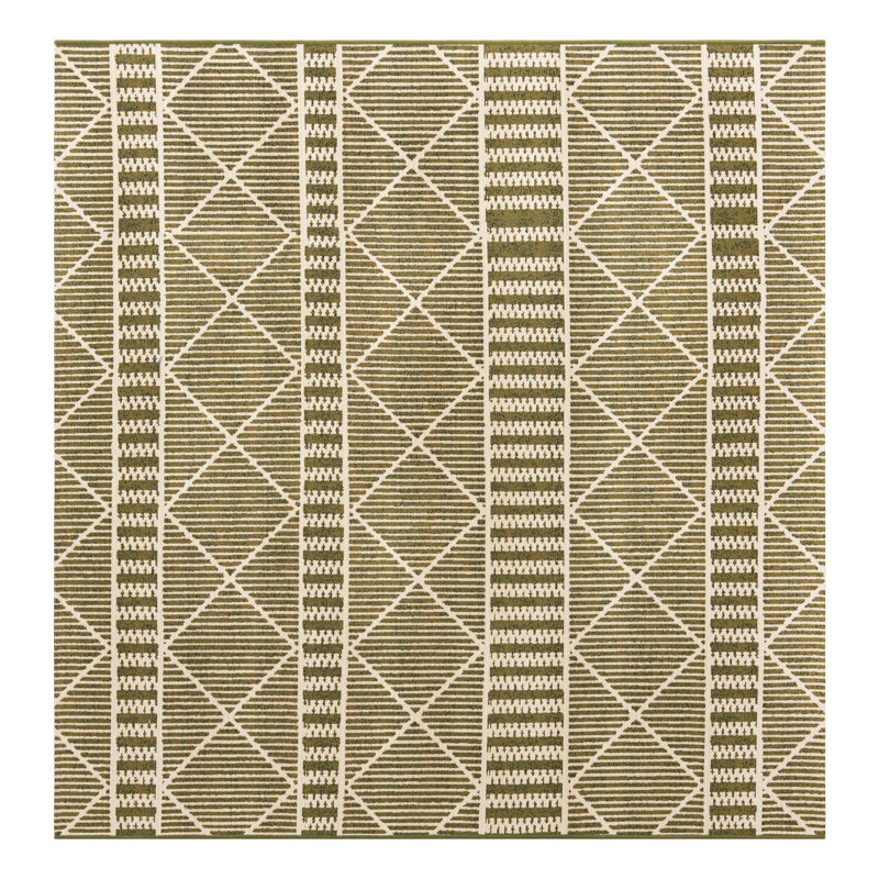 Tapis intérieur / extérieur rayé vert Arthur-James, Carré 6 pi