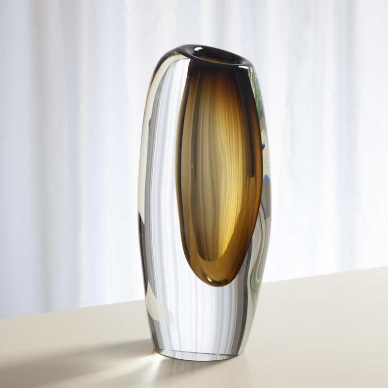 Moss Green Layered Art Glass Offset Decorative Vase