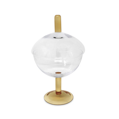Amber Jar With Gold Stem And Knob, 5.5"H