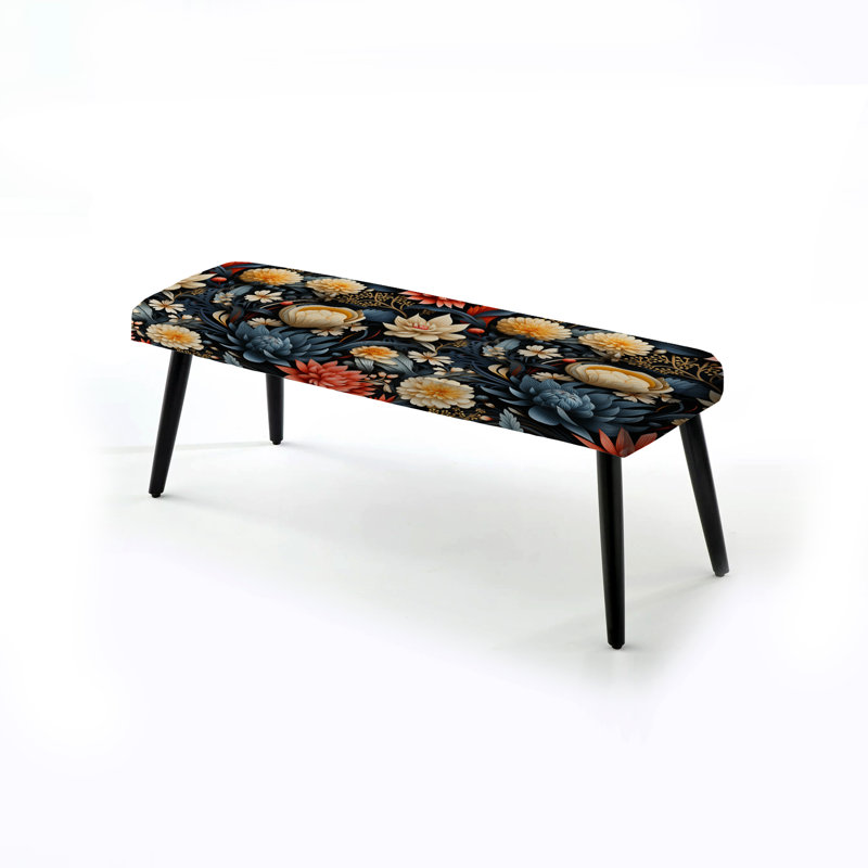 Mystic Forest Plants Motif - Banc rembourré floral noir