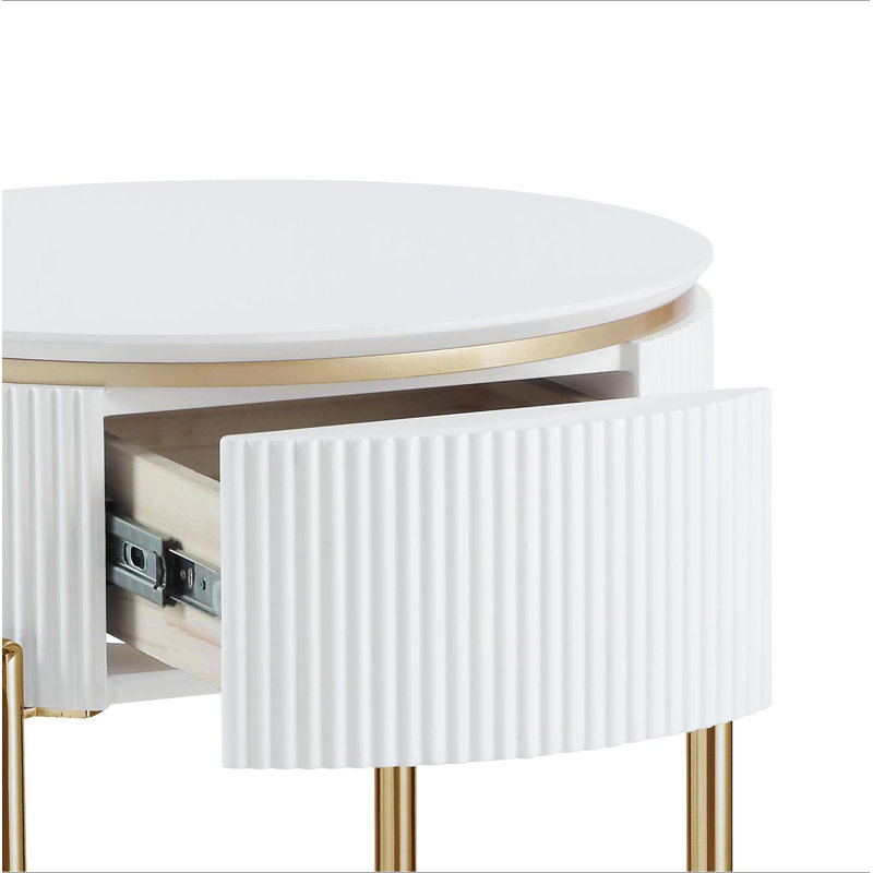 Daveigh White High Gloss & Gold Finish End Table
