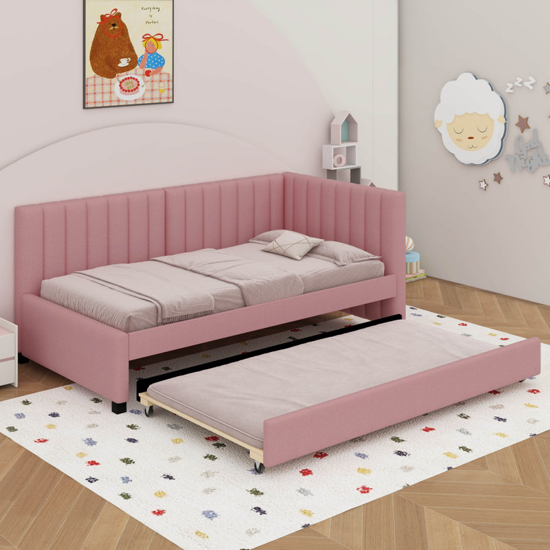 Lit de jour simple rembourré avec couchette, Rose