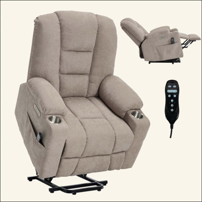 Power Lift Recliner Chair With Massage And Heat For Elderly, Overstuffed Wide Recliners, Heavy Duty Motion Mechanism With USB And Type C Ports, 2 Steel Cup Holders