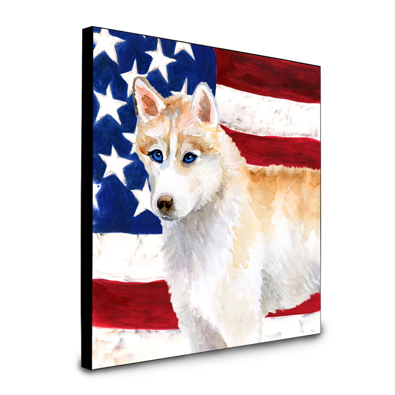 Panneau mural patriotique art Double Down, Husky sibérien beige