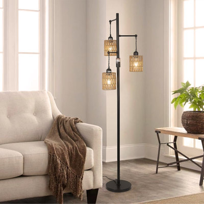 Upgraded Stepless Dimmable Rattan Floor Lamp – Elegant, Customizable Lighting for Any Space