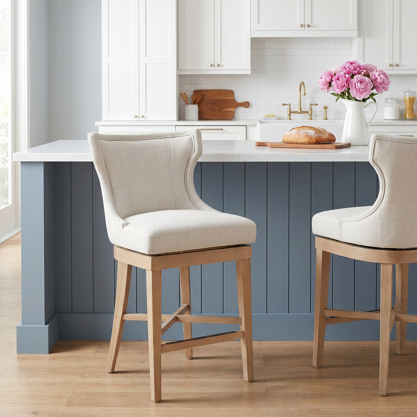 Willow 26" Swivel Bar Stool, Effie Linen Performance Linen