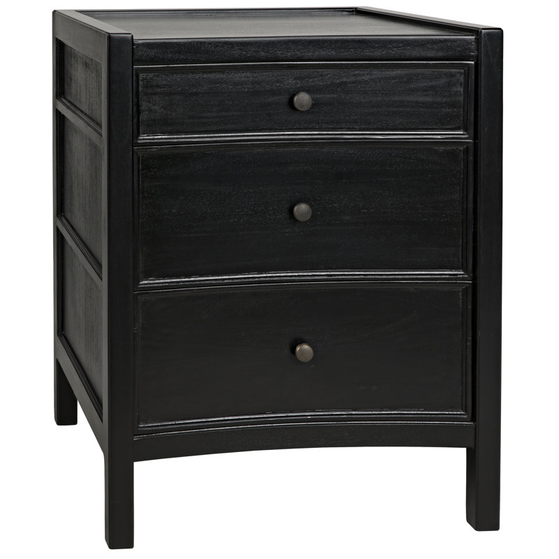 Hampton 3 - Drawer Solid Wood Nightstand, Hand Rubbed Black