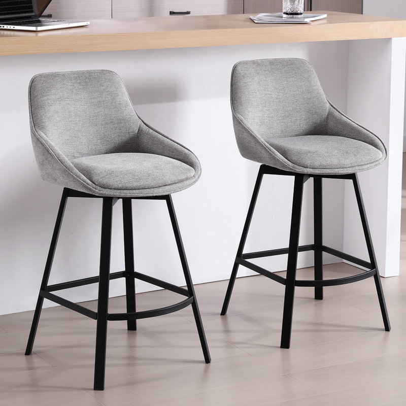 Absalom Swivel Upholstered 25.6'' Linen Counter Stool with Metal Frame, Gray